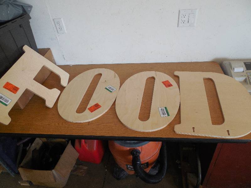 Jeff McWilliams Designs 23 in. Oversized Unfinished Wood LetterS Spells  FOOD