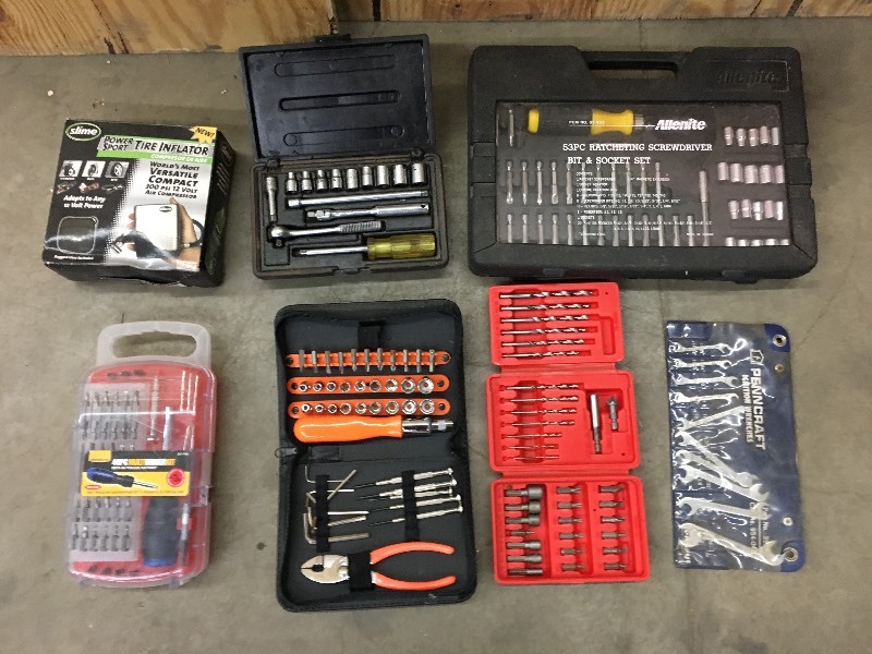 lot 85 image: Box Of Assorted Tool Sets & 12Volt ...