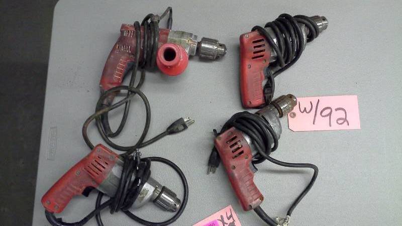 lot 92 image: Four Milwaukee Corded Drills