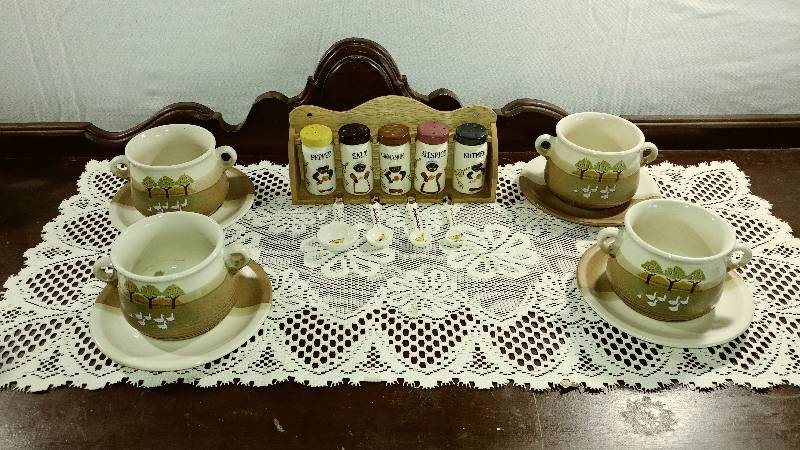 lot 229 image: Spice Rack, Soup Crocks, ect.