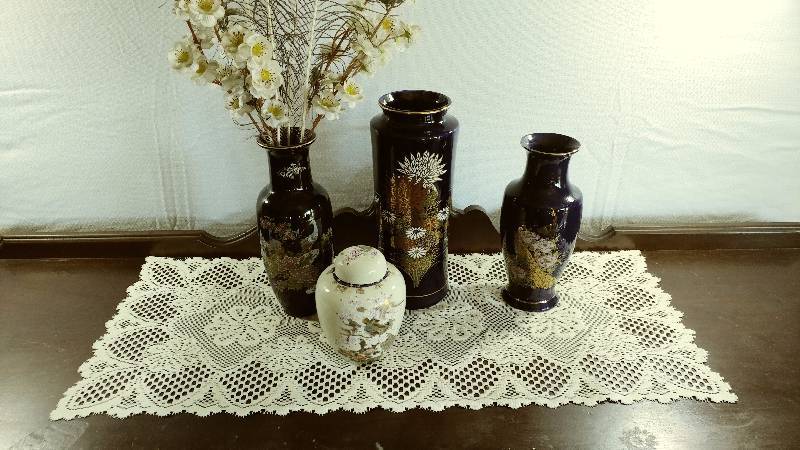 lot 98 image: Vases, Urn, and Peacock Feathers