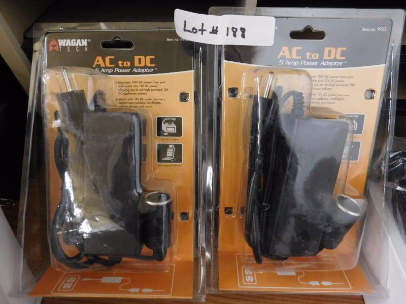 lot 188 image: 2- AC to DC, Belkin Video Cable, Headphones, Patch Cords, Power Cables