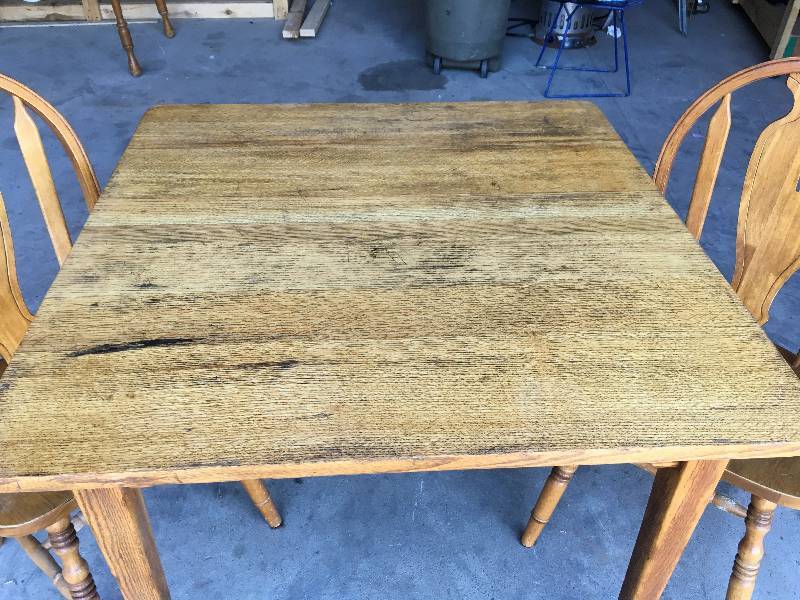 Antique Square Solid Wood Table and Chairs