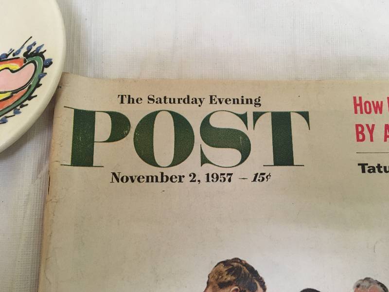 1957 Saturday Evening Post & 4 Small Decorative Plates