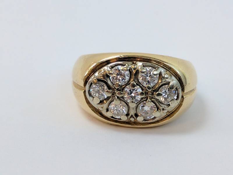 Mens 14kt YG Cluster Diamond Band .80 CTW