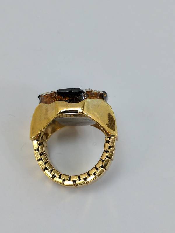 VINTAGE GOLD TONE BONETTO DIGITS CRYSTAL QUARTZ WATCH RING Missing one stone