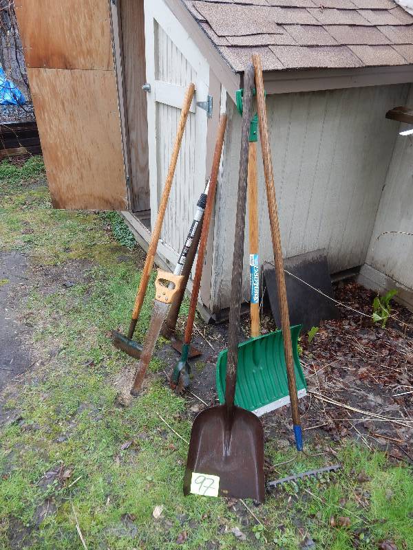lot 97 image: Misc. Gardening tools and shoves as pictured