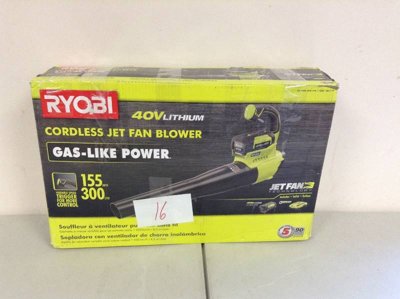 lot 16 image: Ryobi 40VLithium Cordless Jef Fan Blower