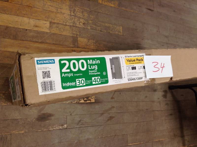 lot 34 image: Siemens S3040C1200 30 Space 40 Circuit 200 amp Load Center  Value Pack