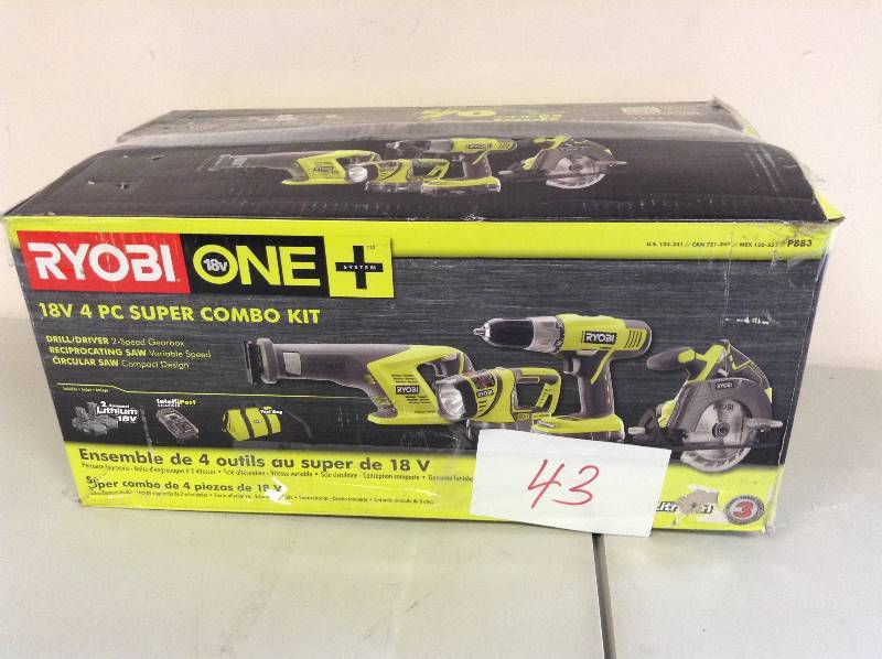lot 43 image: Ryobi One 18V 4 PC Super Combo