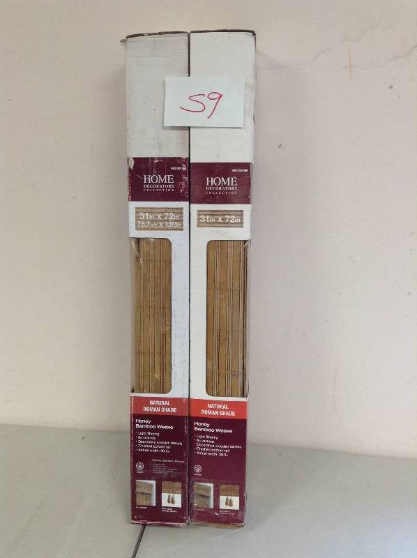 lot 59 image: Home Decorators 31 in x 72 in natural roman shades honey bamboo weave