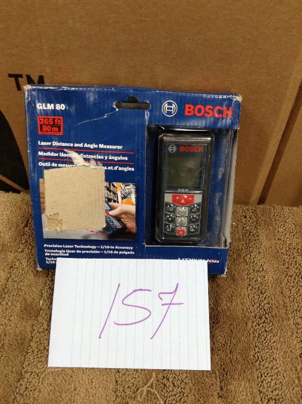 lot 157 image: Bosch 265 ft. Lithium-Ion Laser Measure with Inclinometer not used