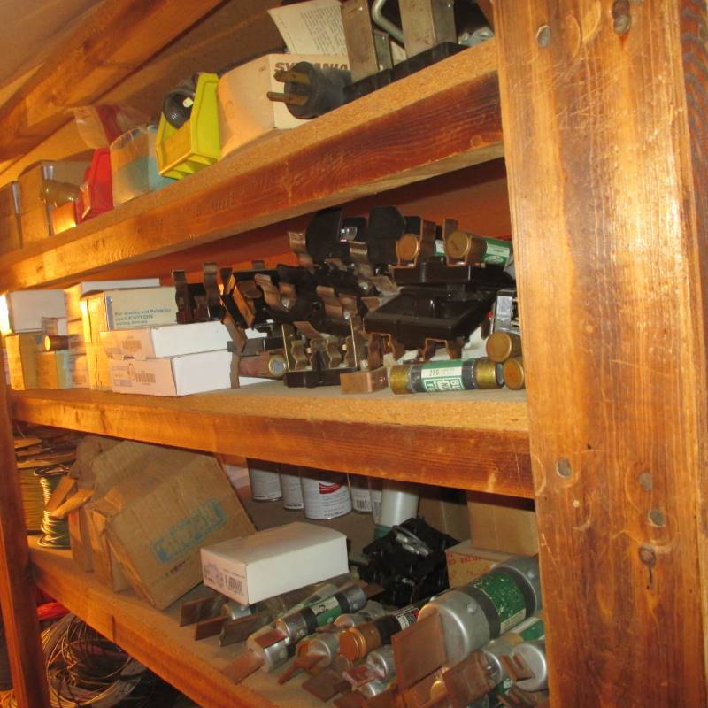 lot 52 image: 3 Shelves of Fuses, Fuse Sockets, Chord Ends
