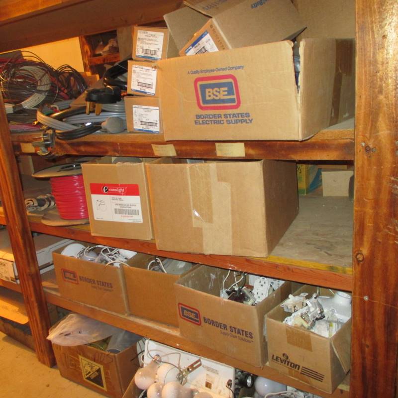 lot 53 image: 3 Shelves of Misc. (New) Chords, Conduit Fittings, Job Lights
