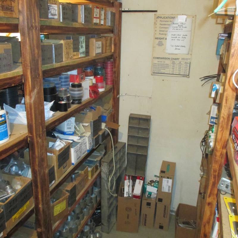 lot 60 image: Contents of Shelving 100s of Rolls of Electrical Tape Conduit Fittings