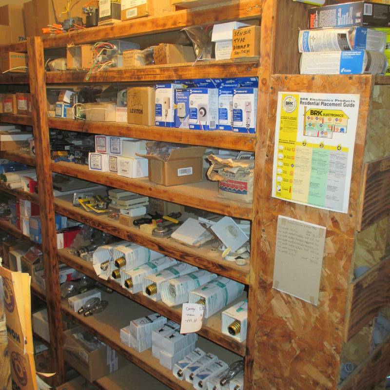 lot 63 image: Contents of Shelves Light Bulbs & Photo Sensors, Misc. see pics