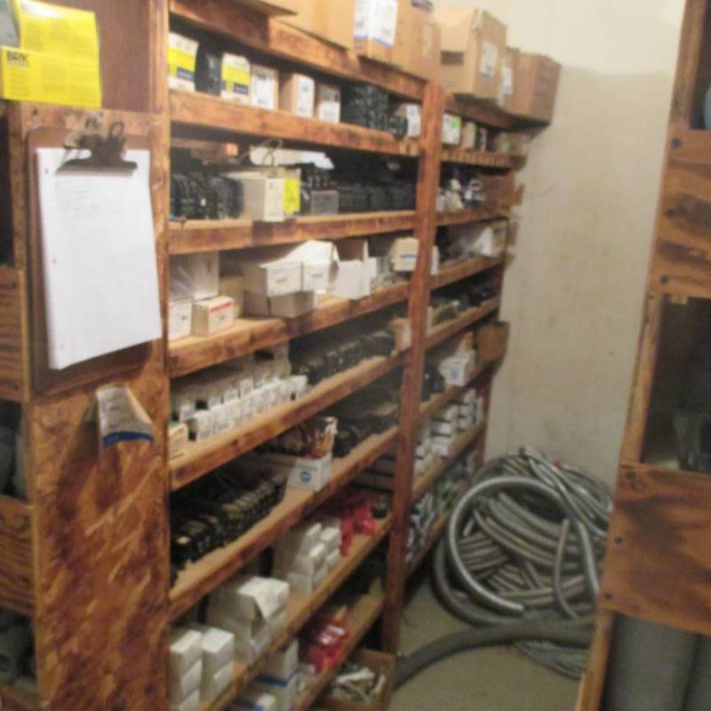 lot 65 image: Contents of Shelves Breakers, Ballasts, 220 Outlets (about 100), Misc. see pics
