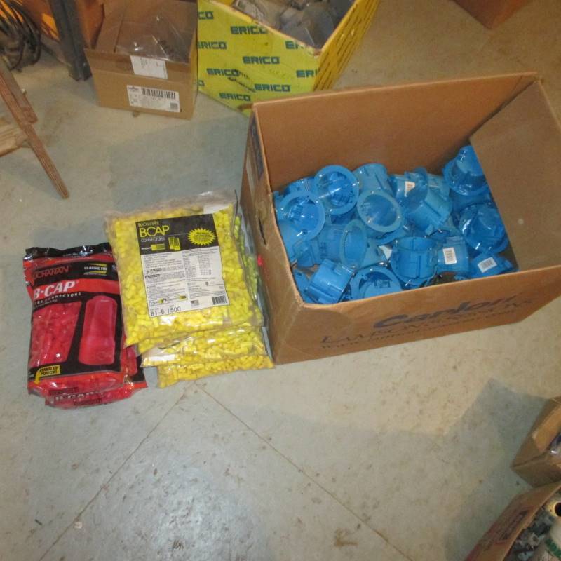 lot 85 image: (8) Bags of Wire Nuts & Box of Plastic Light Boxes