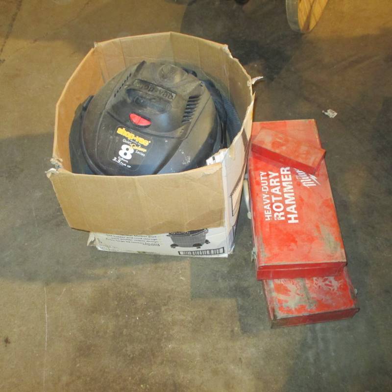 lot 88 image: 8 Gal Shop Vac & (3) Metal Boxes