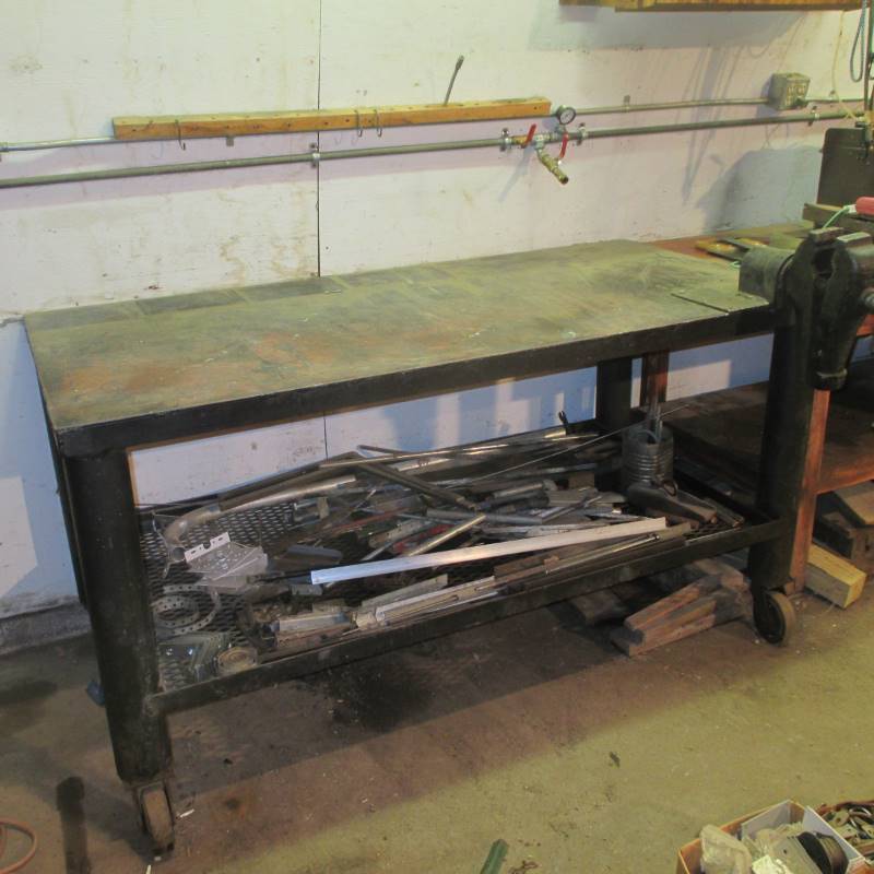lot 96 image: 3 x 6 x 38 Welding Table wWheels & Heavy Duty Vise