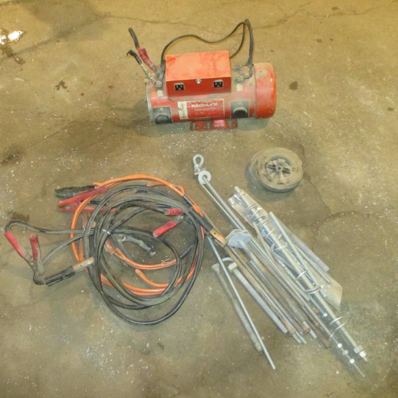 lot 103 image: 12v to 120v Generator, Jumper Cables, Threaded Rod