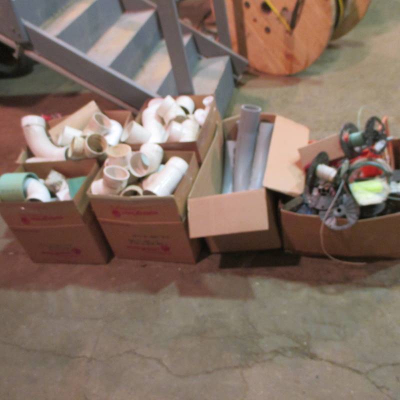 lot 124 image: Misc. Lot of Plastic Pipe Partial Rolls of Electrical Wire