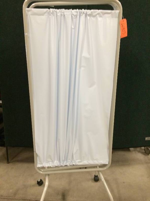 lot 89 image: Excellent Condition Hospital Medical Partition Privacy Screen Room Divider Folding 3 Panel Antimicrobial Vinyl - Rolls Quietly Room To Room