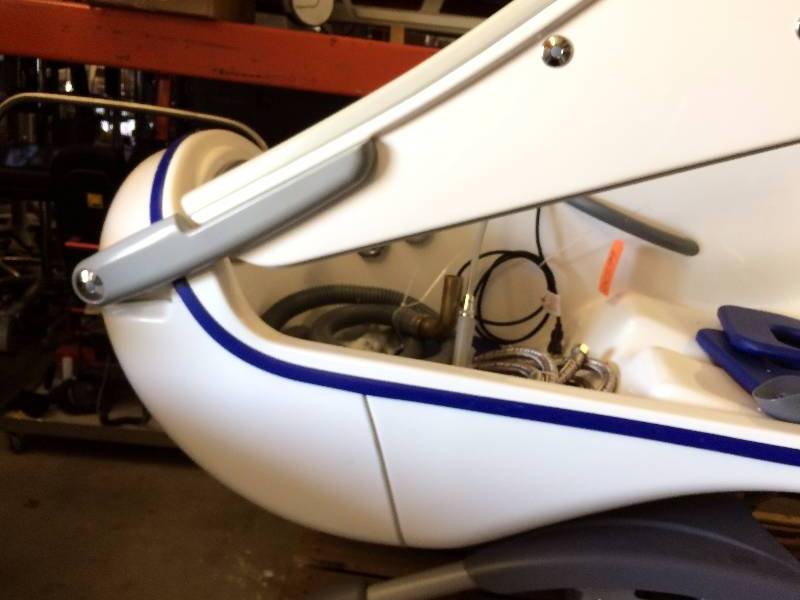 lot 49 image: RETAILS USED $11,000 SEE YOUTUBE Arjo Huntleigh Power Adjustable Medical Health Aged Care Patient Therapeutic Support Bath Tub Bathing Pod - Great Working Condition With Lots Extras - Needs Fiberglass Repair At Top - Check Pics