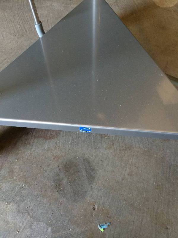 lot 52 image: Retails New $500 Perdigo Corner Heavy Gauge Stainless Steel Mobile Triangular Hospital Lidded Linen Hamper With Quiet-Close Lid Dampener