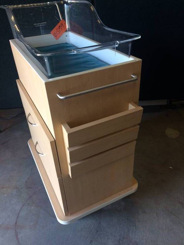 lot 67 image: Baby 2 Drawer Bassinet Hospital Bed Trolley