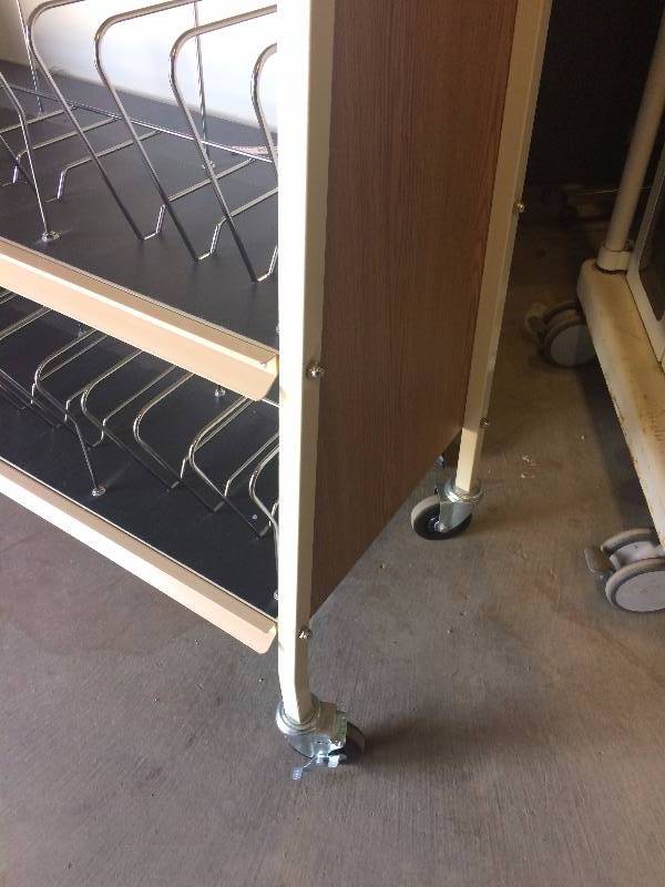 lot 75 image: WOW $$$ Carstens 5 Shelf Mobile Privacy Medical Charts Cart Supply Cabinet with Zip in Cover Liner Shell Wood Grain - Excellent Condition