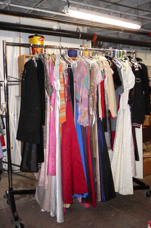 Lot of Vintage Clothing & Adjustable Metal Display Clothes Rack