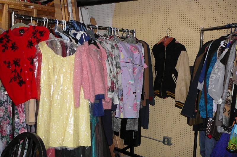 Lot of Vintage Clothing &  Adjustable Metal Display Clothes Rack