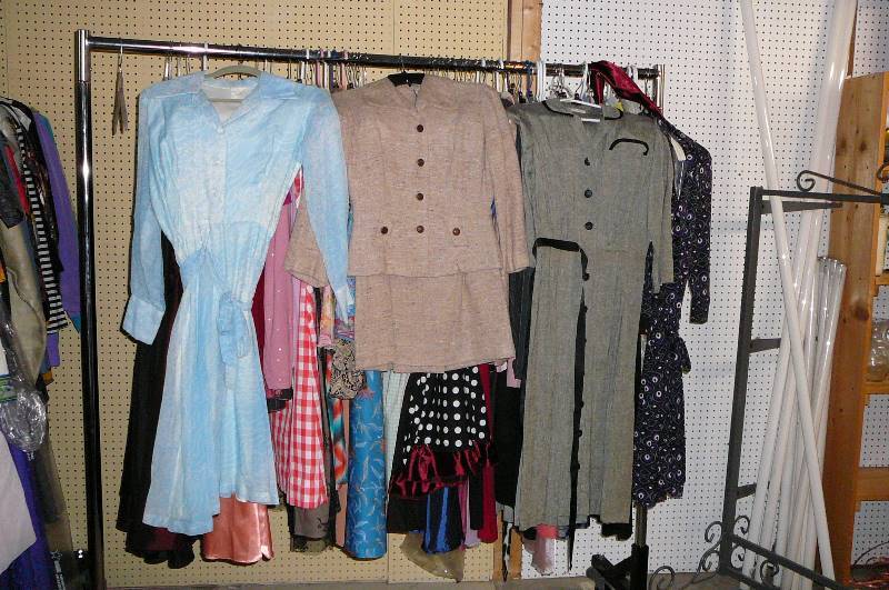 Lot of Vintage Clothing & Adjustable Metal Display Clothes Rack