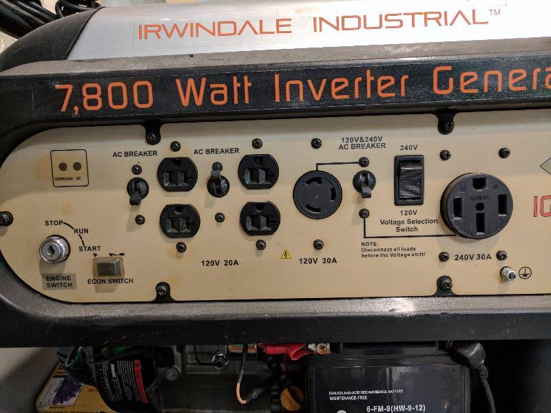 lot 1 image: IRWINDALE INDUSTRIAL 7800 WATT INVERTER GENERATOR