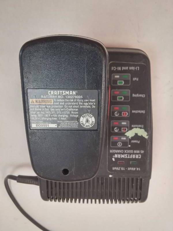 lot 803 image: Craftsman 315.259260 Class 2 14.4 - 19.2 V Charger with 19.2 V Battery GOOD WORKING CONDITION