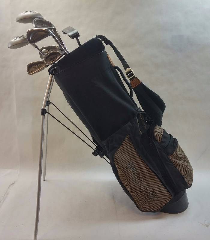 lot 601 image: 10 Piece RH Golf set w Ping Dual strap Stand Bag