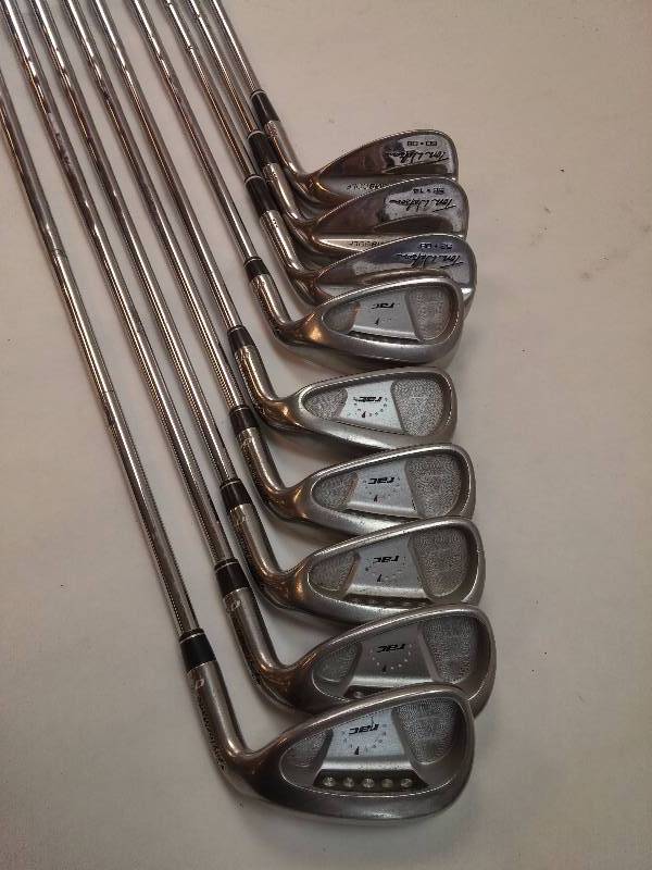 lot 623 image: Lot of 8 Clubs Taylormade Rec Iron Set 5-9, Taylormade Rec Pitching Wedge, Adams Golf Tom Watson 52 08 GW Gap Wedge, Adams Golf Tom Watson 56 14 Sand Wedge Right Hand GOOD CONDITION