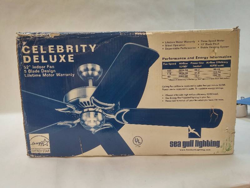 lot 902 image: Sea Gull Lighting 1535-15 Celebrity Deluxe 52-Inch Five-Blade Ceiling Fan - White UNUSED