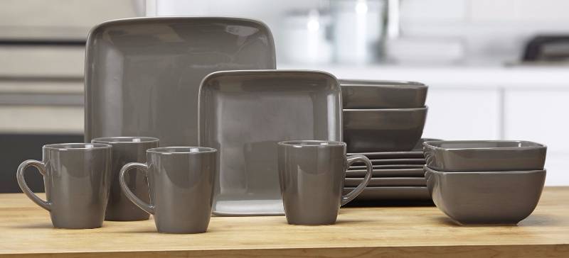 lot 897 image: Alcove Square 16-Pc. Stoneware Dinnerware Set - Gray UNUSED