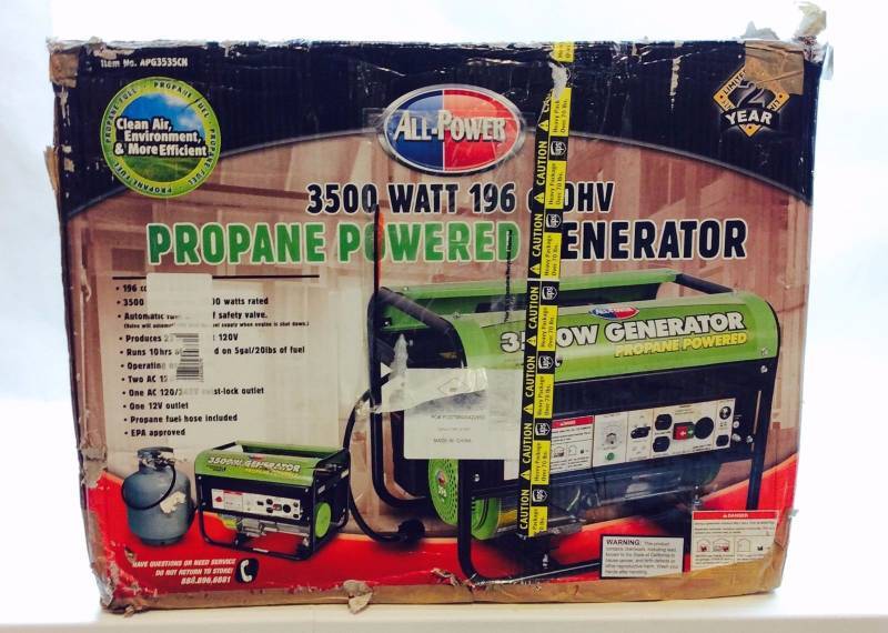 lot 793 image: All Power America APG3535CN 3500W 6.5 HP 196CC Propane Powered Generator UNUSED
