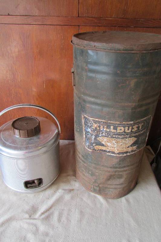 lot 16 image: Vintage Shop Barrel And Vintage Stainless Water Cooler Jug