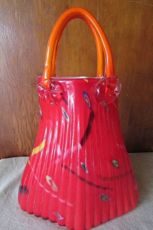 Vintage Hand Blown Glass Purse Vase Vintage Collectibles