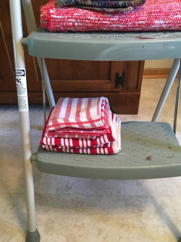 lot 200 image: Step Right Step Stool & Dishcloths