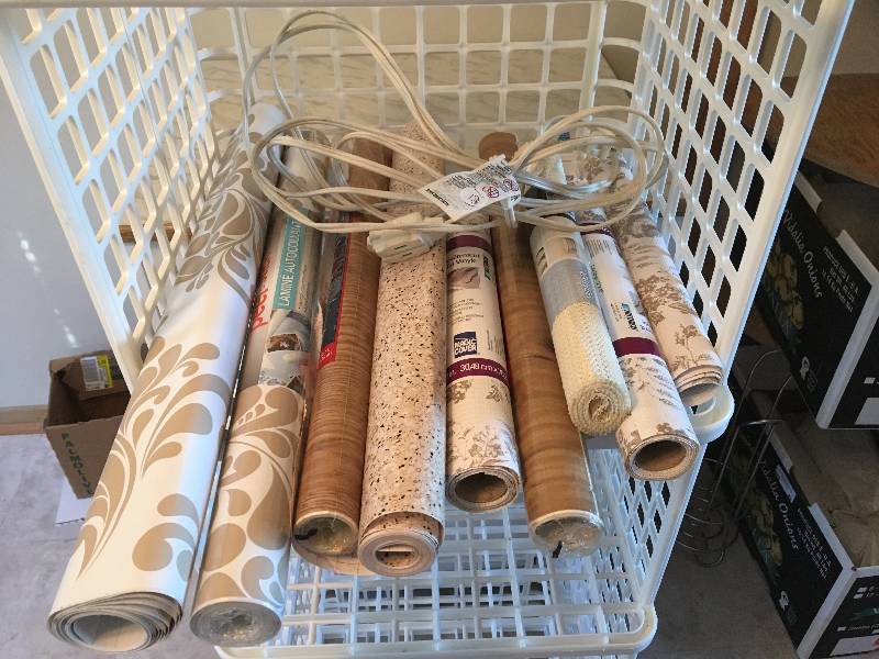 lot 214 image: Tall Plastic Shelf, Drawer Liner, Extension Cord