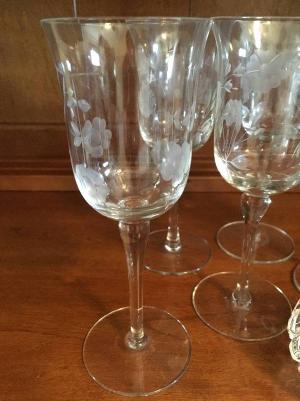 lot 109 image: Wine Glasses (5) & (3) Candle Holders