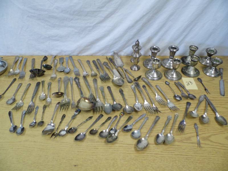 lot 23 image: Silver Plate Flatware - Sterling Candle Holders