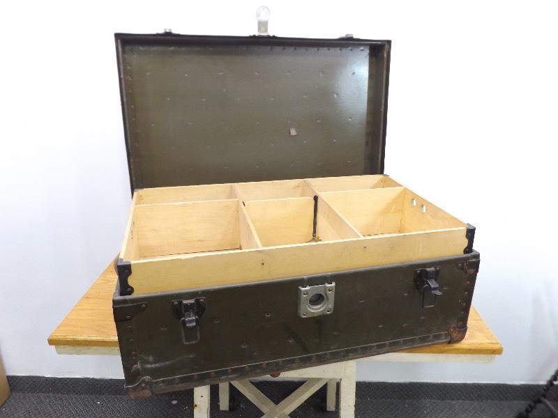 lot 9 image: High Quality Vintage Metal Trunk with Wood Insert