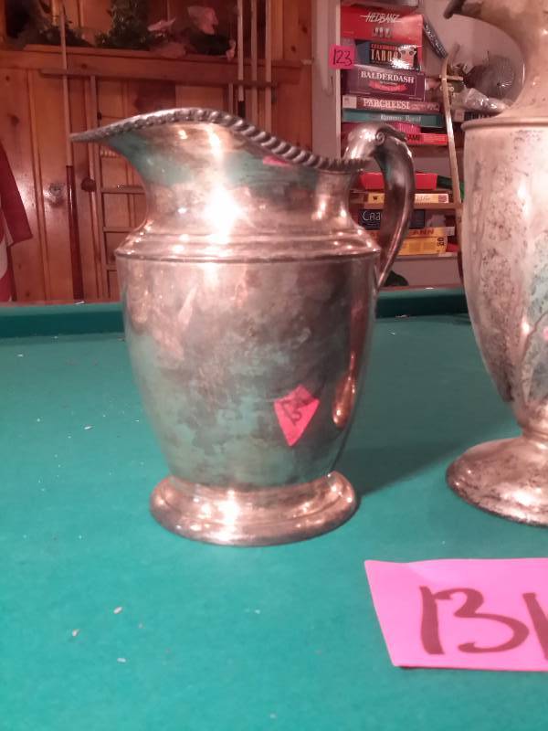 lot 131 image: 2 Silver plate water pitchers..