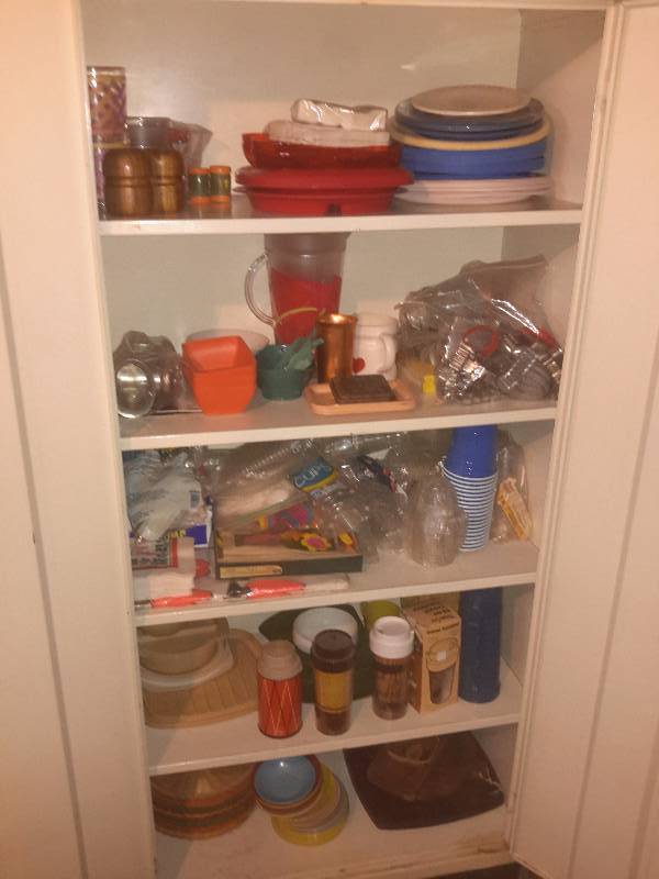 lot 161 image: Nice mid century type of storage cabinet and all inside. Bring your own boxes. This is in the basement and we will not help you load this so bring your own loading help.. Not heavy when empty.    ARTCREST Brand.